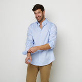 Blue Oxford Button Down Shirt, worn casually untucked